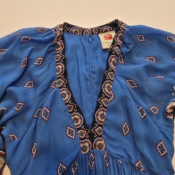 FARM Rio Anika Tiles Blue Maxi Dress Gown Long Sleeve V-Neck - Picture 8 of 14